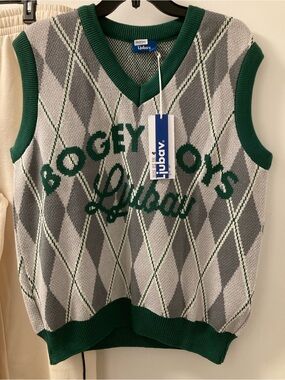 NWT Ljubav x Bogey Boys Knit Golf Sweater Vest Green Argyle Size S Unisex